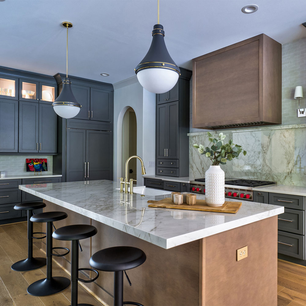 a stone countertop in a remodeled kitchen